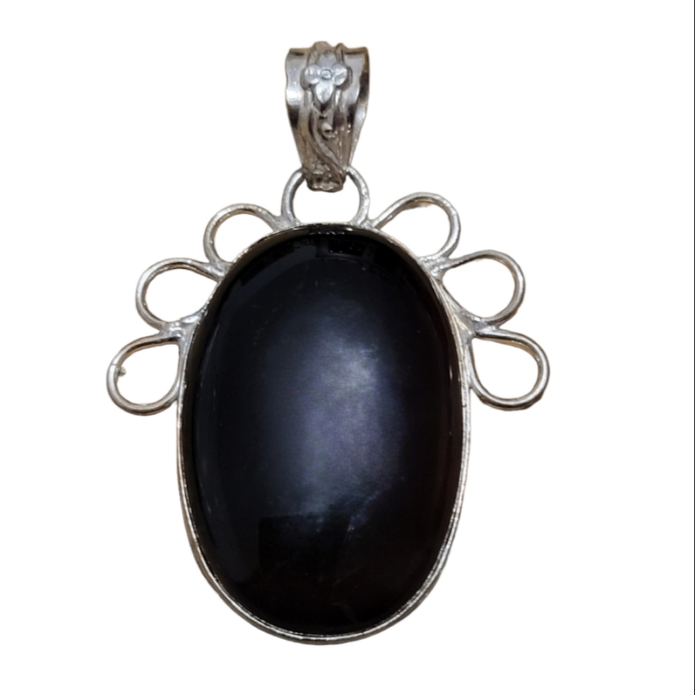 Vintage silver plated black stone pendant